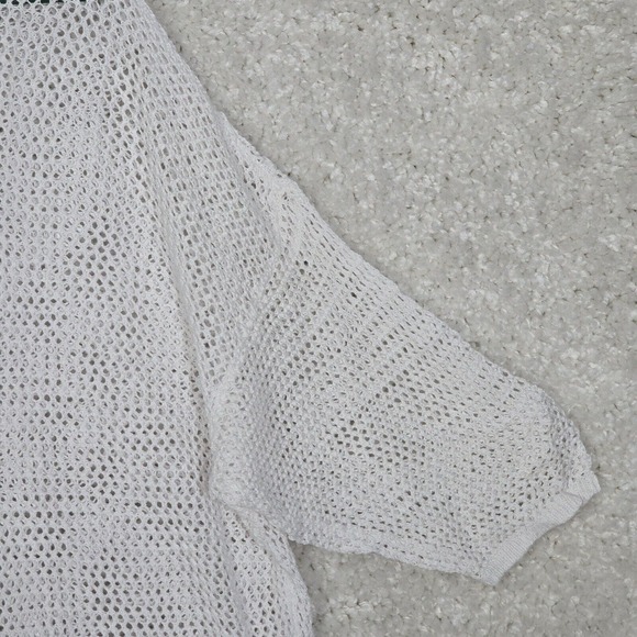 J Jill Sweater Womens 2X White Short Sleeve Open Knit Linen Cotton Coastal Beach - Picture 3 of 11